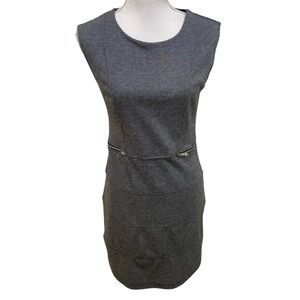 Enfocus Studio crew neck sleeveless navy shift bodycon dress zippered pockets 6
